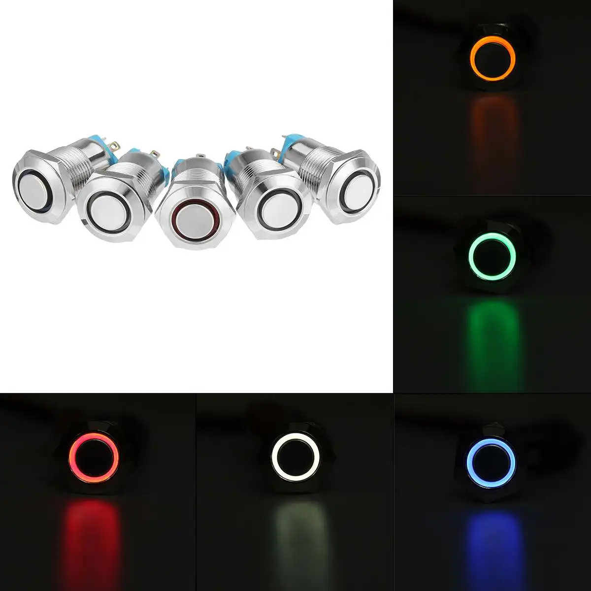 

Silver 12mm LED Metal Push Button Switch Self-locking 4Pin Waterproof LED Push Button Switch