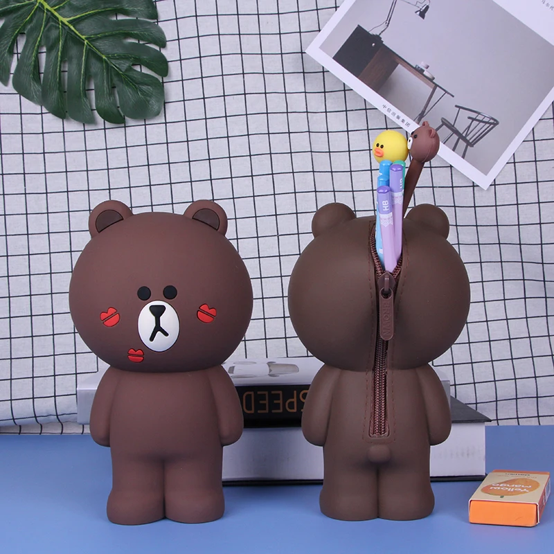 lipstick bear Kawaii Мультяшные женские кошельки с отделением для карт, студенческие канцелярские принадлежности, Детская коробка для ручек и карандашей, силиконовая сумка для макияжа, карманный мини-кошелек Carteira - Цвет: lipstick bear