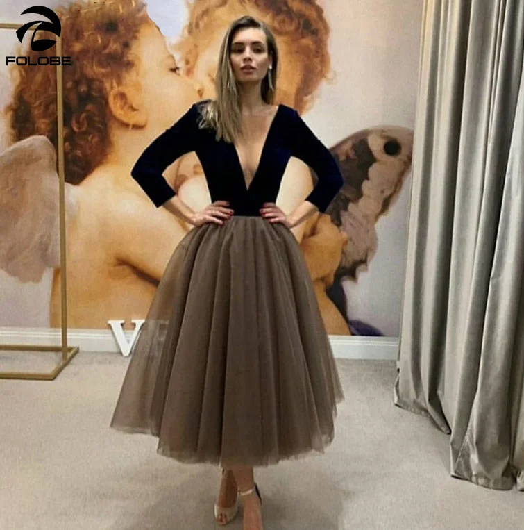 2020 Новое прибытие Глубокий v образный вырез с длинным рукавом Дубай вечернее