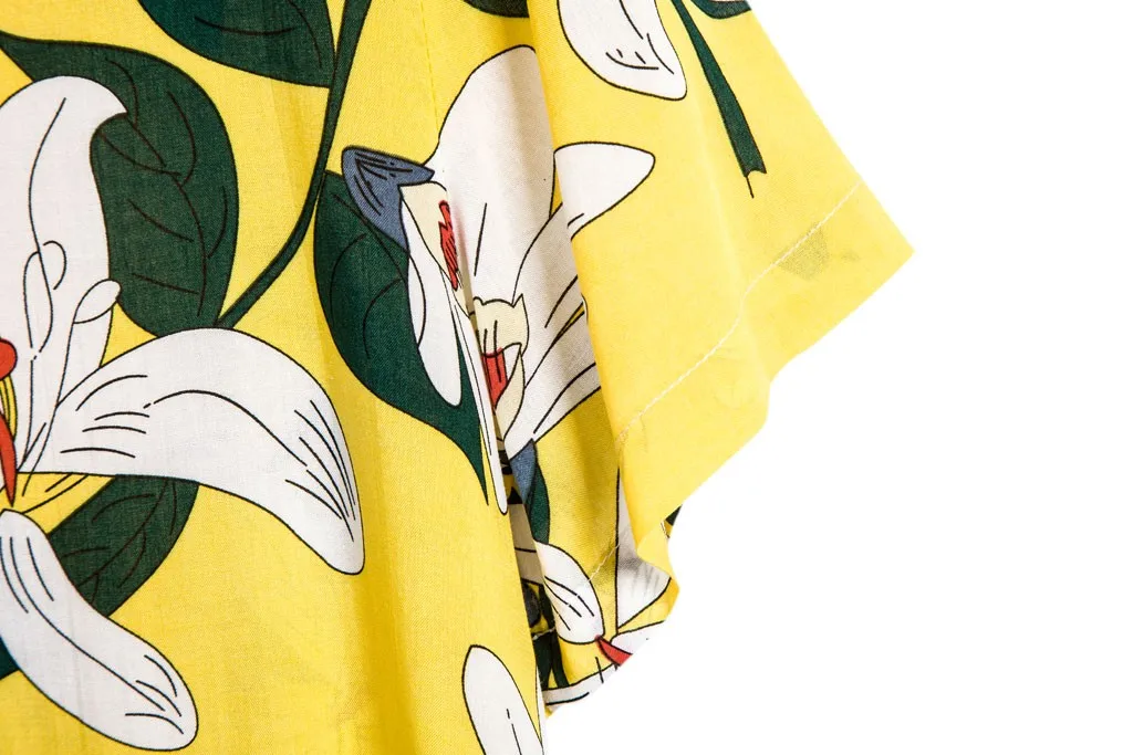 Мужская гавайская рубашка с принтом желтая Повседневная Блузка короткими