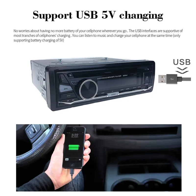 Автомагнитола стерео с пультом дистанционного управления BT Bluetooth Съемная панель 1 DIN аудио Музыка FM AUX в USB SD карта CD DVD MP3 плеер