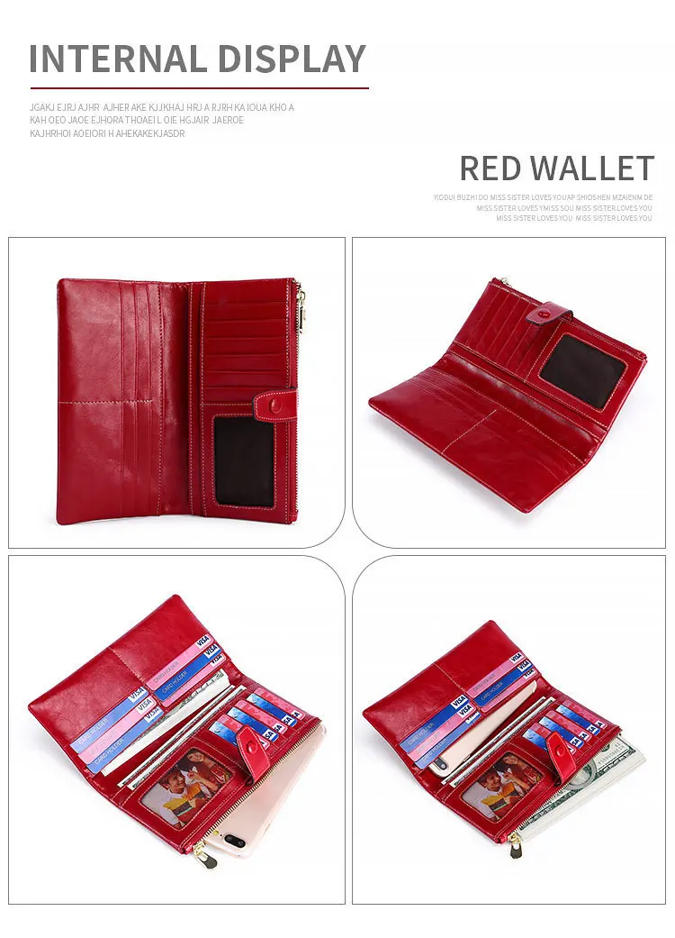 Высокое качество, масло, воск, кожа, RFID кошелек для женщин, на застежке, молния, Walets, натуральная кожа, Женский кошелек, длинные женские кошельки, женский клатч