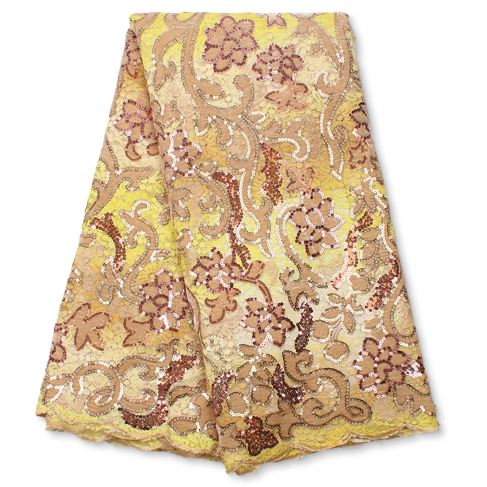 

XIYA African Sequins Lace Fabric 2021 High Quality Velvet Lace French Tulle Mesh Lace Fabric For Nigerian Dress Sewing 4166B