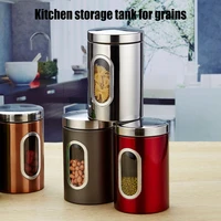 kitchen canister stainless steel storage jar windows food grain snacks storage organizer home flour coffee bean cuisine cozinha
