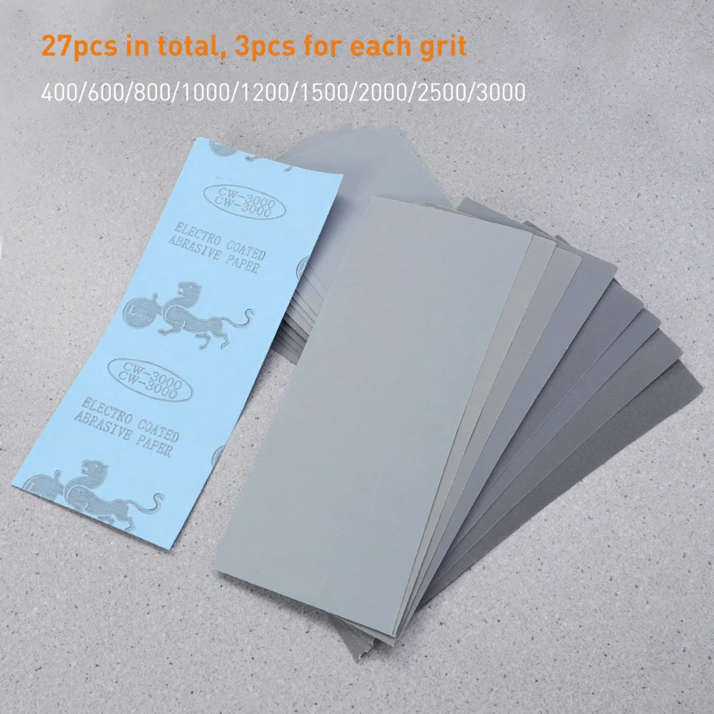 

UEETEK 27PCS 400 to 3000 Grit Sandpaper Assortment Dry Wet for Automotive Sanding Wood Furniture Finishing