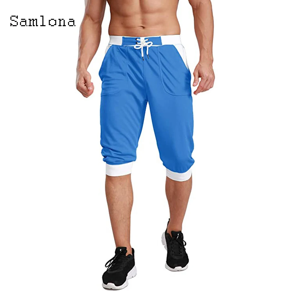 

Samlona 2021 Summer New Patchwork Straight Leisure Beach Shorts Men Fashion Casual Work Muscle Shorts Plus Size Man Half Pants
