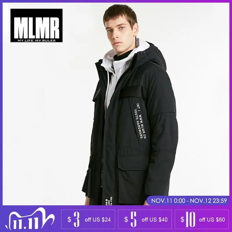 MLMR мужская куртка средней длины из хлопка с большим карманом и Вышивкой Букв |