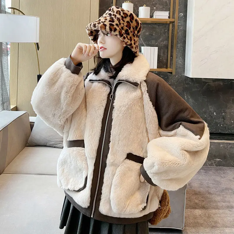 

Осень-зима 2021, новое теплое пальто из искусственного меха кролика Рекс, Женское пальто, двухстороннее меховое пальто, корейская мода, фурри