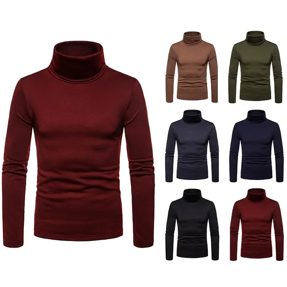 

Winter Men Shirts Solid Color High Neck Long Sleeve Slim Warm Bottoming Top Tee Fashion Tops warm Clothing
