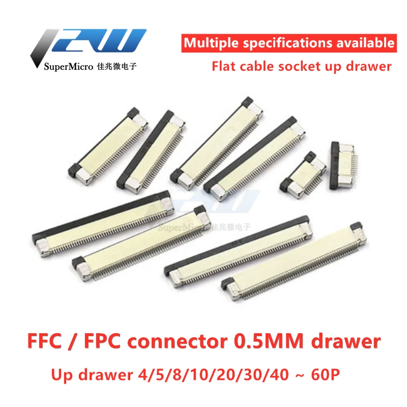 10 шт./лот соединитель FPC FFC 0 5 мм/1 мм кабель Плоский PCB SMT ZIF 4 6 7 8 12 16 18 20 26 28 30 32 36 40 50 54
