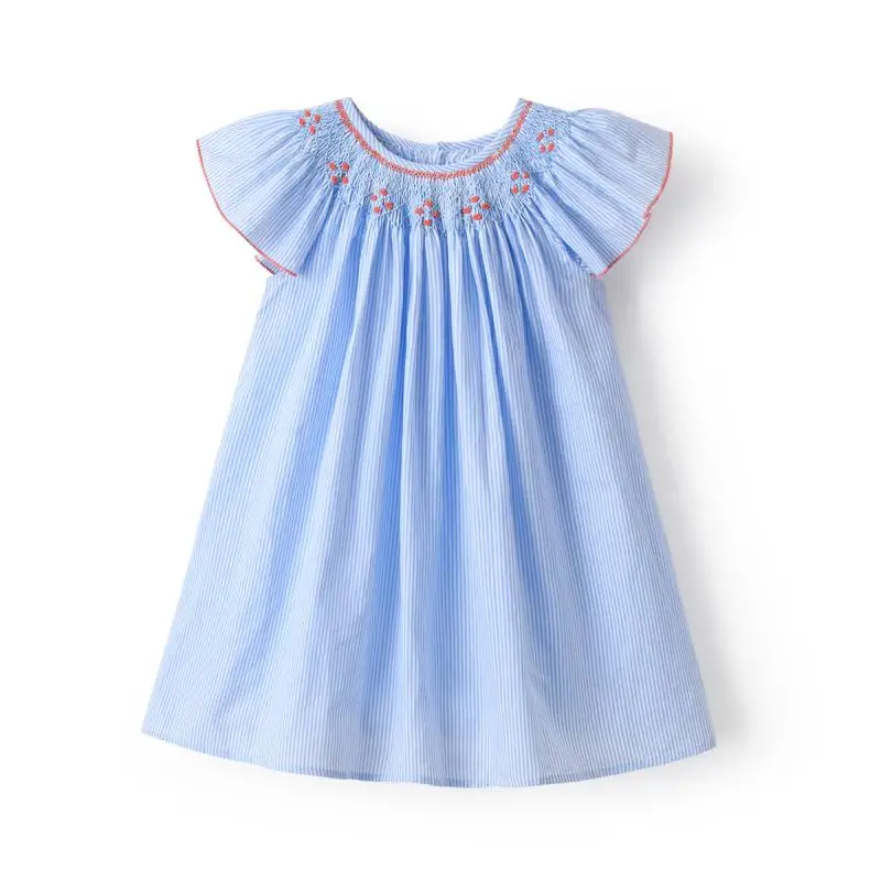 Nowe dziewczęce długie ręcznie robione Smocked sukienki dziecięce hiszpańskie Smocking niebieskie Sucker bawełniane sukienki Boutique Girl Smocking Dress w magazynie