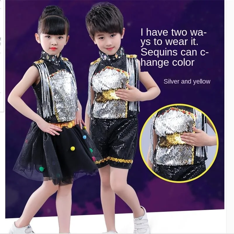 Детские костюмы для джазовых танцев с блестками комплект сцены мальчиков и