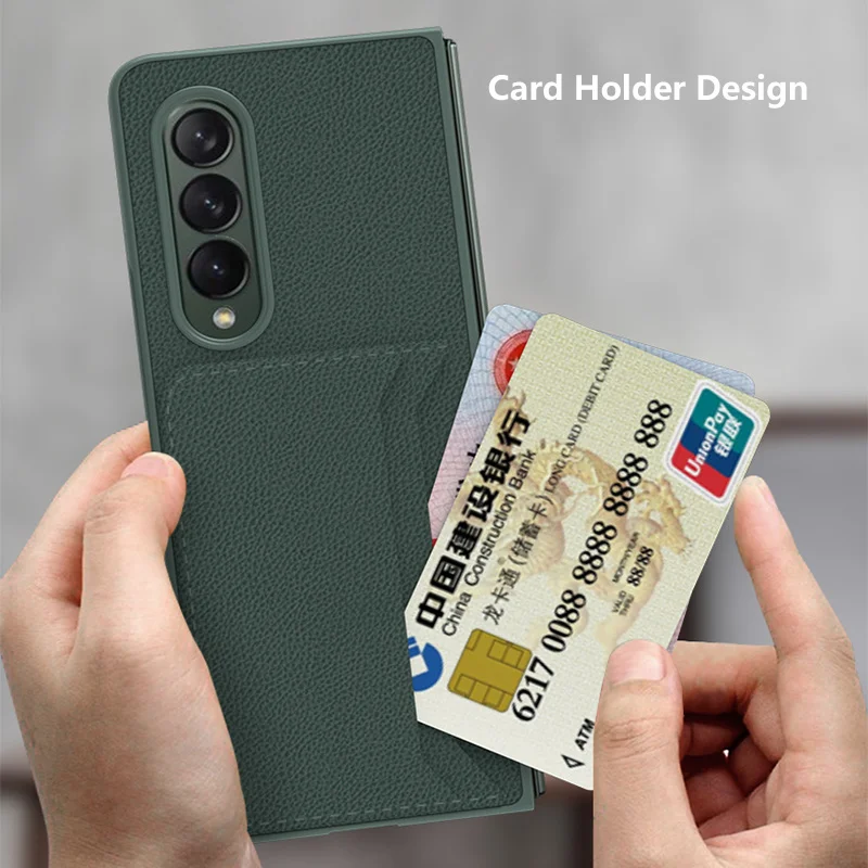 phone case for samsung galaxy z fold 3 5g cover plain leather fold solid color card bag insert card new shockproof fitted fundas free global shipping
