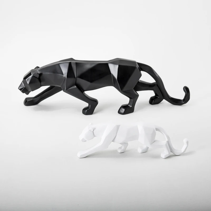 Color Modern Abstract Black White Geometric Leopard Statue Desktop Resin Panther Crafts Sculpture Decor Animal Figurine | Дом и сад