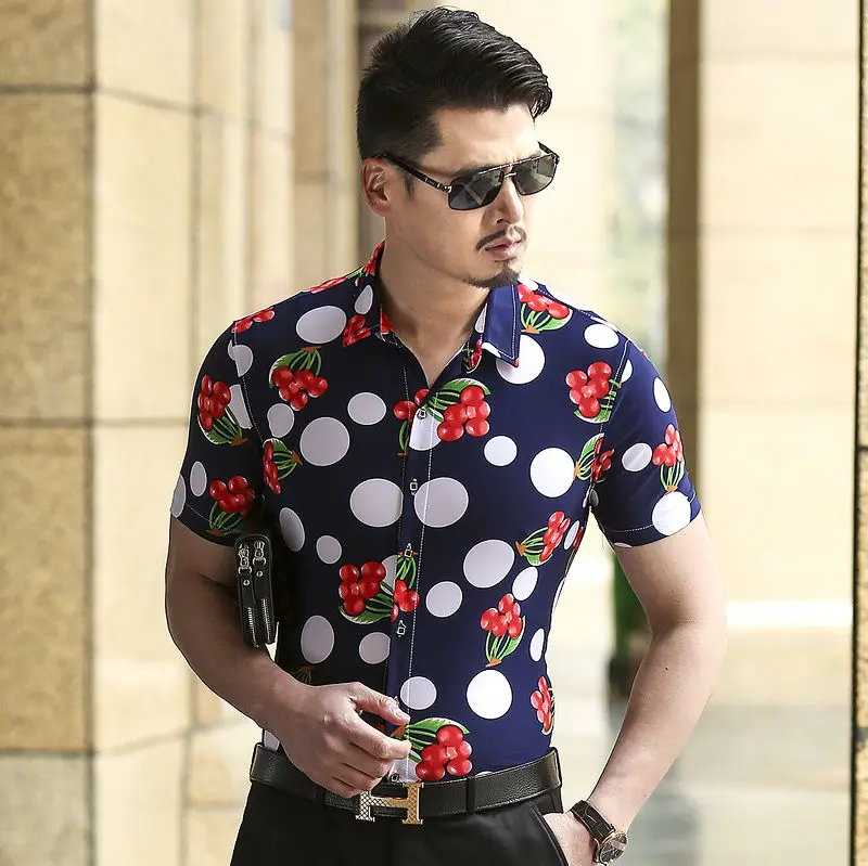 

Camisa 2020 Hombre New Men's Short-sleeved Floral Shirt Large Size Casual Korean Mercerized Cotton Shirt Picture Combination