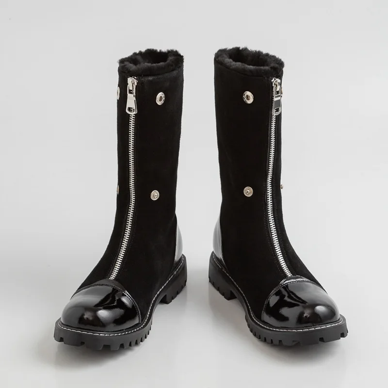 Ботильоны женские зимние из натуральной кожи на молнии с круглым носком размеры