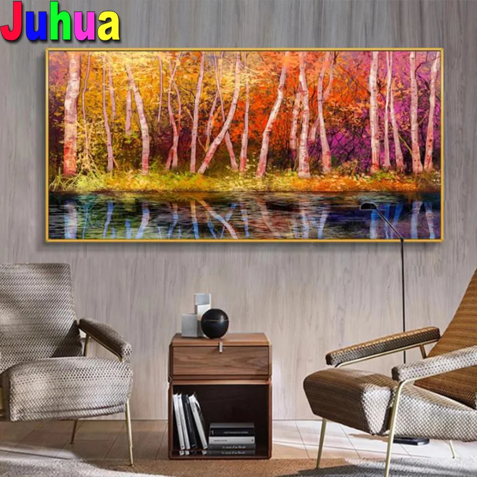 

Алмазная вышивка «сделай сам», красочные Осенние деревья, лес, полная картина 5D, Алмазная мозаика, вышивка крестиком, рукоделие, новый подар...