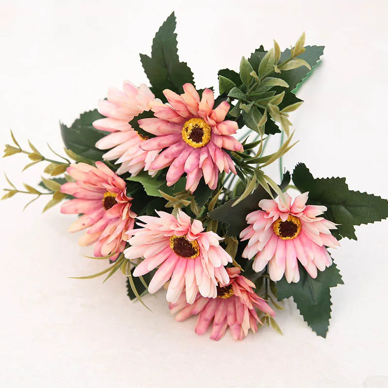 7 головы gerbera Шелковый Свадебный букет свадебное Новогоднее Рождественское
