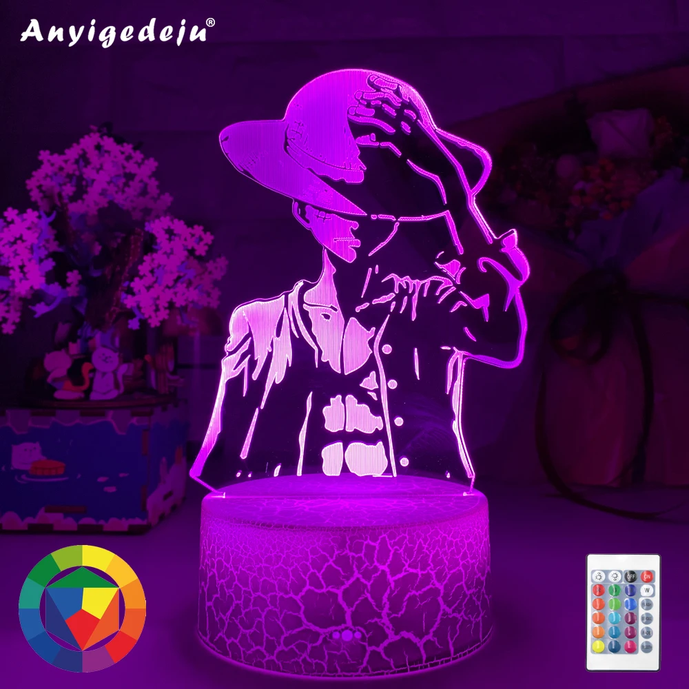 Новейший 3d ночник Пиратская Обезьяна D Luffy светодиодный меняющий цвет питание от