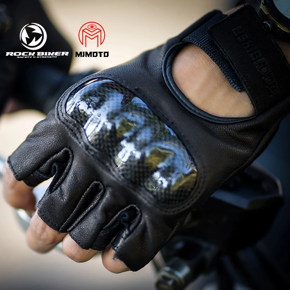 

ROCK BIKER Motorcycle Retro Gloves Half Finger Leather Motocross Gloves Unisex Vintage Gloves Off-Road Cycling Motorbike Gloves