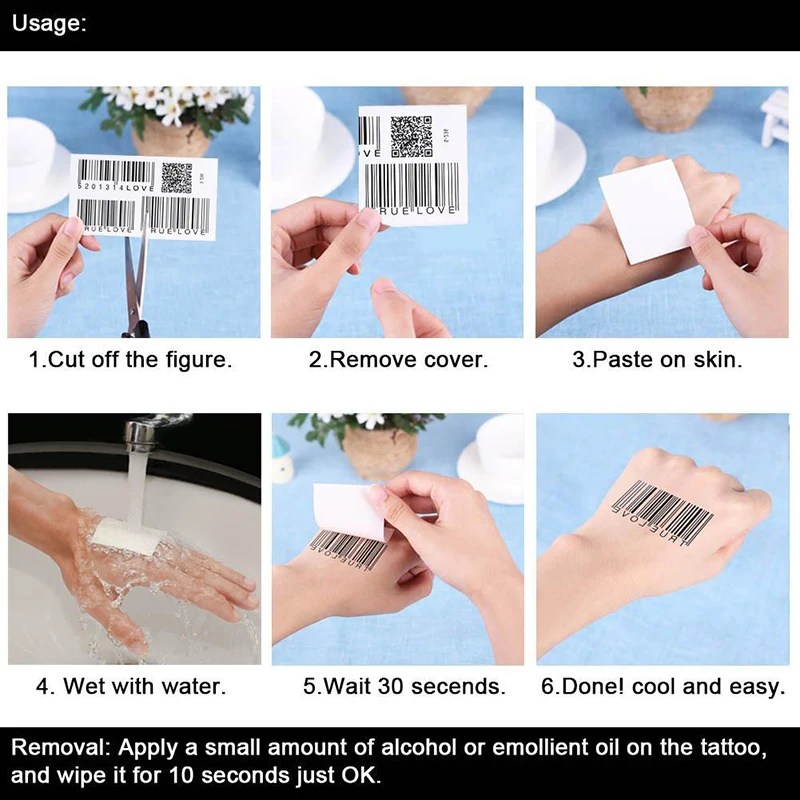 Наклейка Временная водонепроницаемая для боди-арта 3D со штрих-кодом