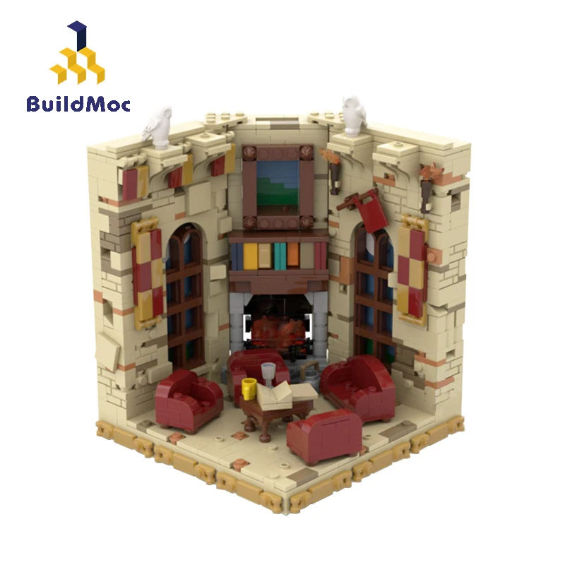 

BuildMoc City Building Castle School Common Room Bookend Display Stand Building Blocks Bricks Street View MOC Architecture Toys