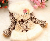 childrens faux fur coat leopard fur princess outerwear jacket winter outerwear thickening peony flower pattern girls fur coat