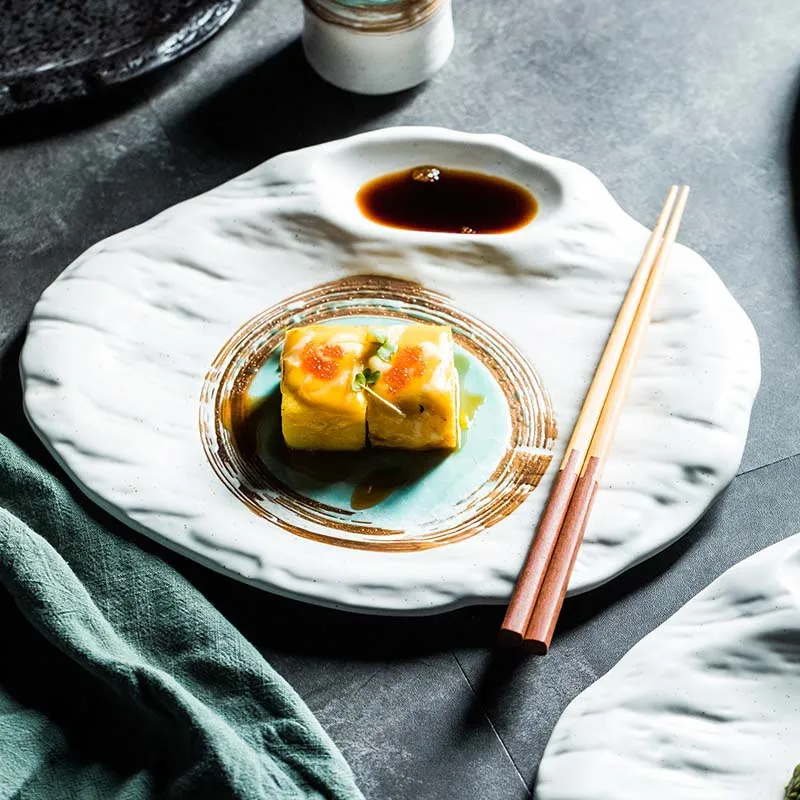 

Creative Japanese-style ceramic Dan-shaped plate Dinner plate Dumpling plate with vinegar plate Western-style plate Sushi plate