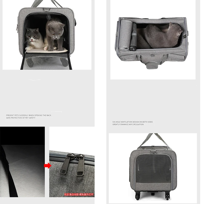 Portable Pet Trolley Case Detachable Universal Wheel Breathable Foldable Large Capacity Pet Puppy Travel Bag Breathable Mesh Bag images - 6