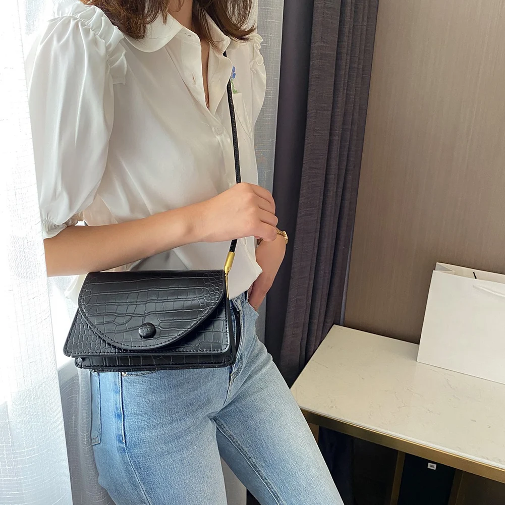 

Fashion Women Alligator PU Leather Shoulder Bag Solid Color Elegant Flap Lady Retro Small Crossbody Handbag