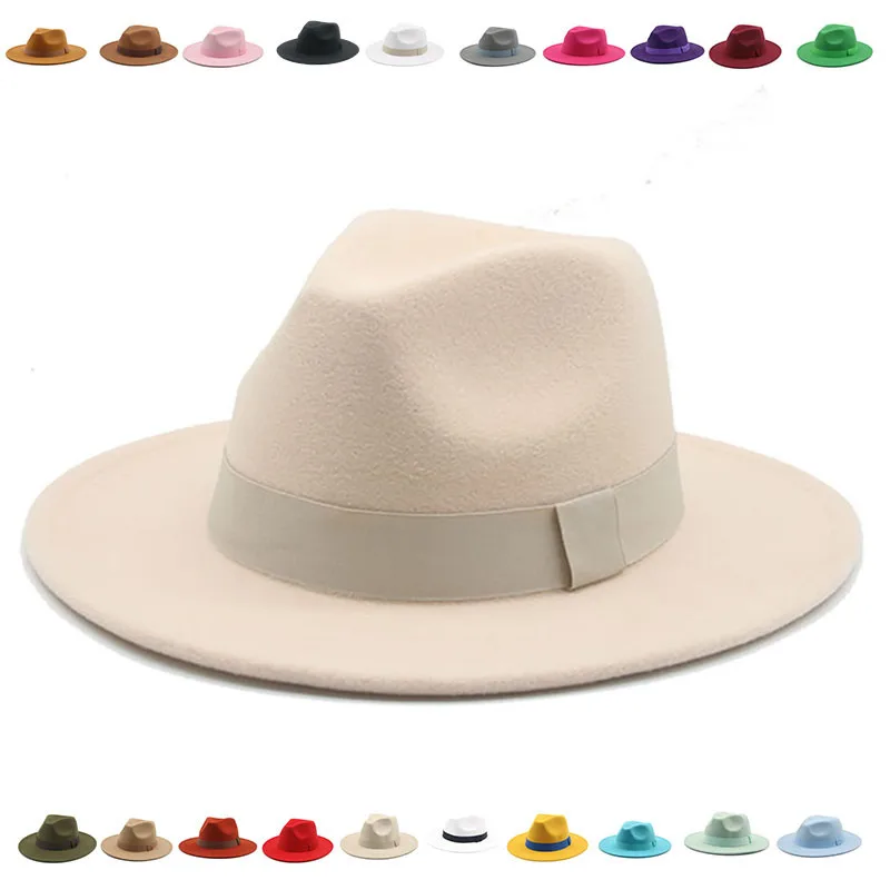 

Hat Women Winter Hats for Women Ribbon Band Men's Hat Wide Brim Classic Beige Wedding Church Hip Hop New chapeau