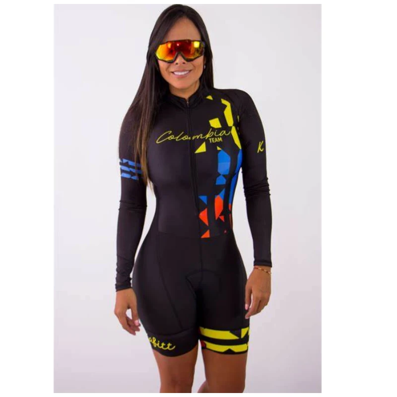 

2020 Professional Women Triathlon Long Sleeve Skinsuit Set Maillot Ropa Ciclismo Kafitt MTB Bike Clothes Jumpsuit Kits Thin Pad