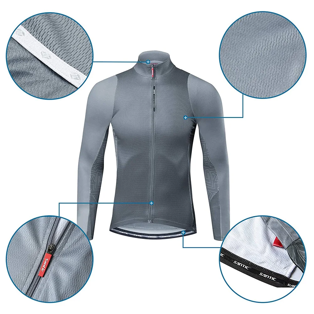 Santic Cycling Jersey Men's Long Sleeve Tops Mountain Bike Shirts Bicycle Jacket with Pockets Outdoor Sports Clothing Asian Size