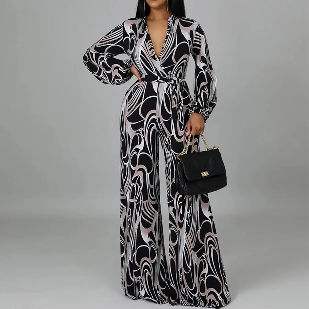 

Женский однотонный комбинезон с высокой талией и длинным рукавом