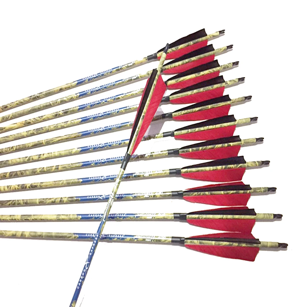 12 шт. стрельба из лука стрелы 100% чистого карбона искусственные Луки с камуфляжным