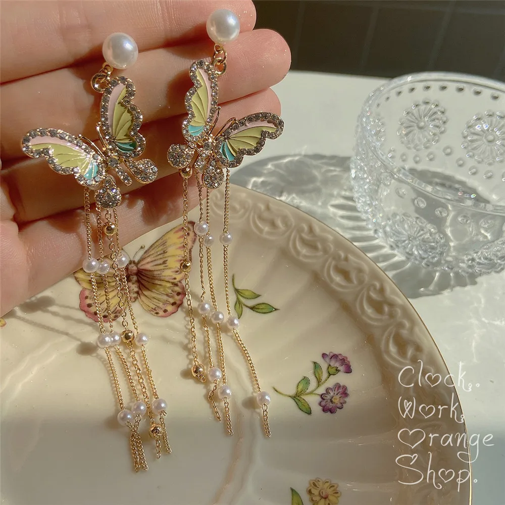 

Exquisite noble temperament soft long tassel butterfly earrings female net red romantic Valentine's day charm jewelry gift
