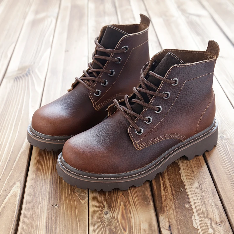Ботильоны женские из натуральной кожи на шнуровке в винтажном стиле|boots leather