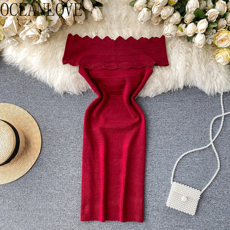OCEANLOVE пикантные Клубные вечерние платье трикотажные с открытыми плечами стрейч в