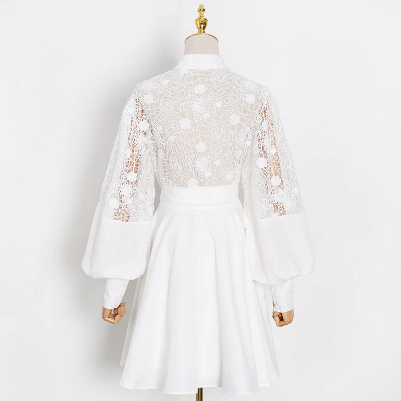 

2021 Spring Summer Design Hollow Out Women Vestido Stand Collar Slim High Waist Sexy Dresses Casual Solid Long Sleeve Femme Robe