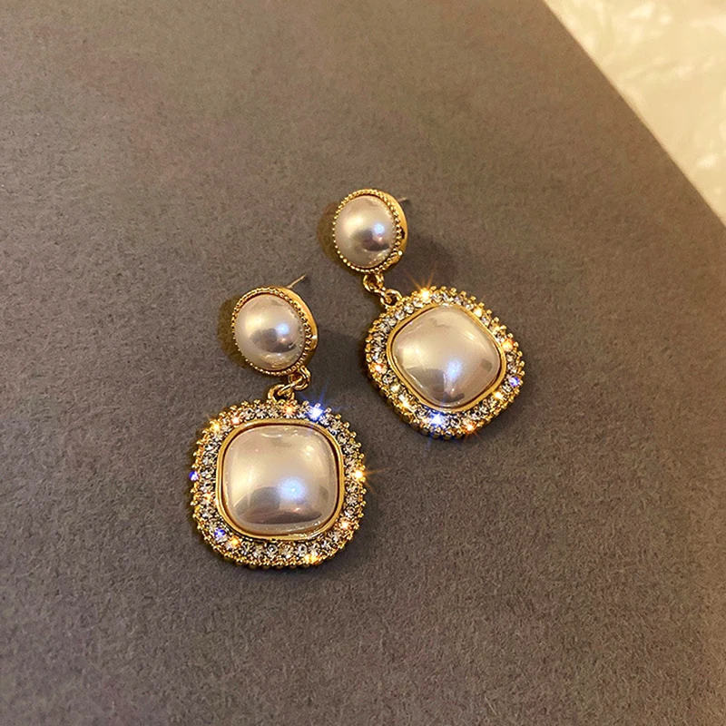 

Модные Геометрические Квадратные жемчужные Висячие серьги для женщин и девушек темпераментная бижутерия AAA Цирконий S925 игла хороший подар...