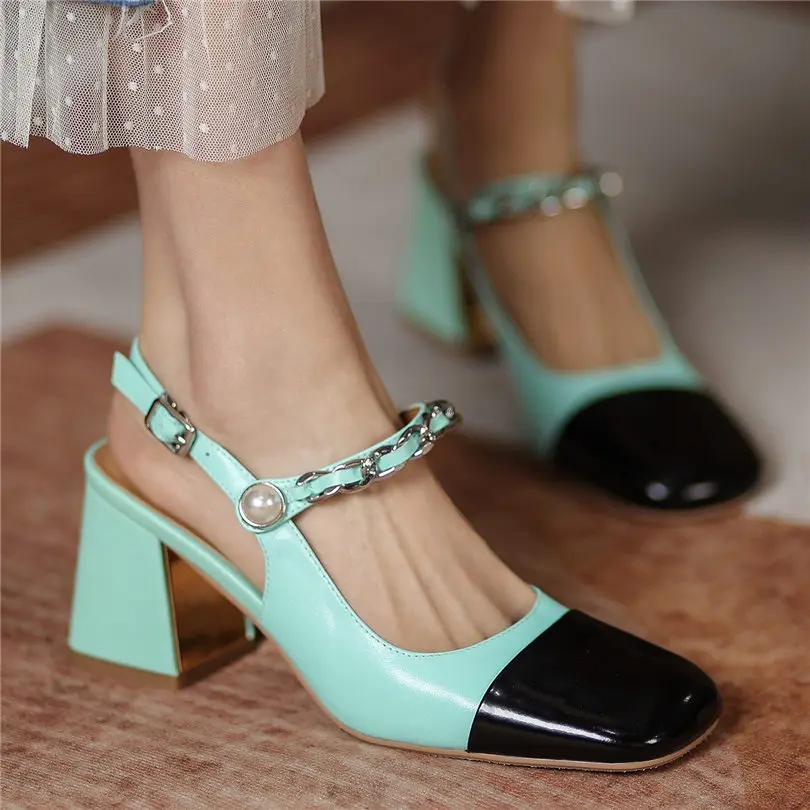

Sexy Party Pumps Women's Genuine Leather Mary Janes Sandal Slingback Wedding Shoes Nightclub 34 35 36 37 38 39 40