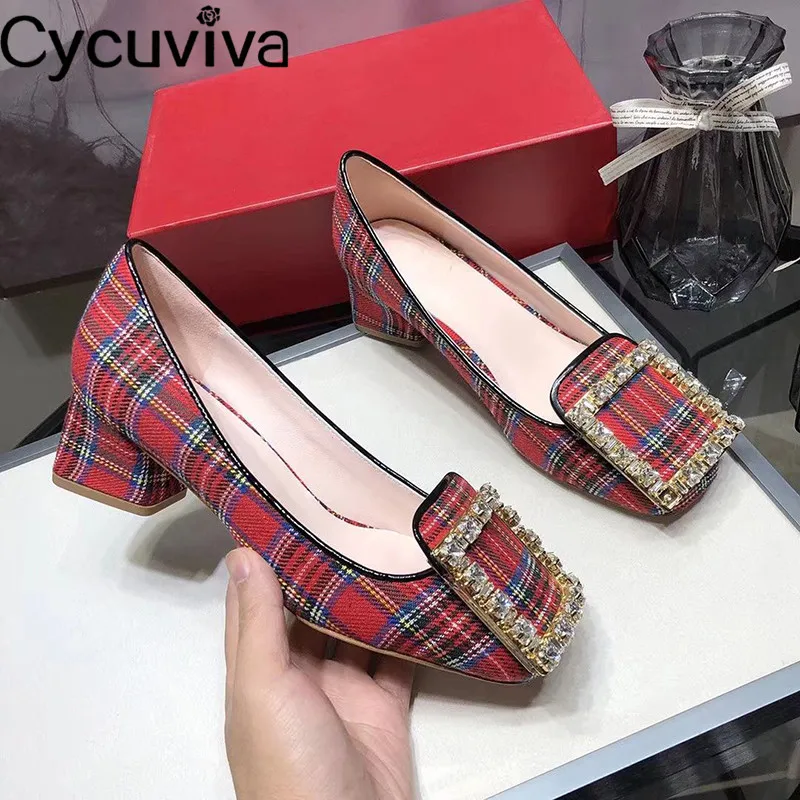 Женские туфли Стразы с квадратной пряжкой туфли-лодочки квадратным носком на