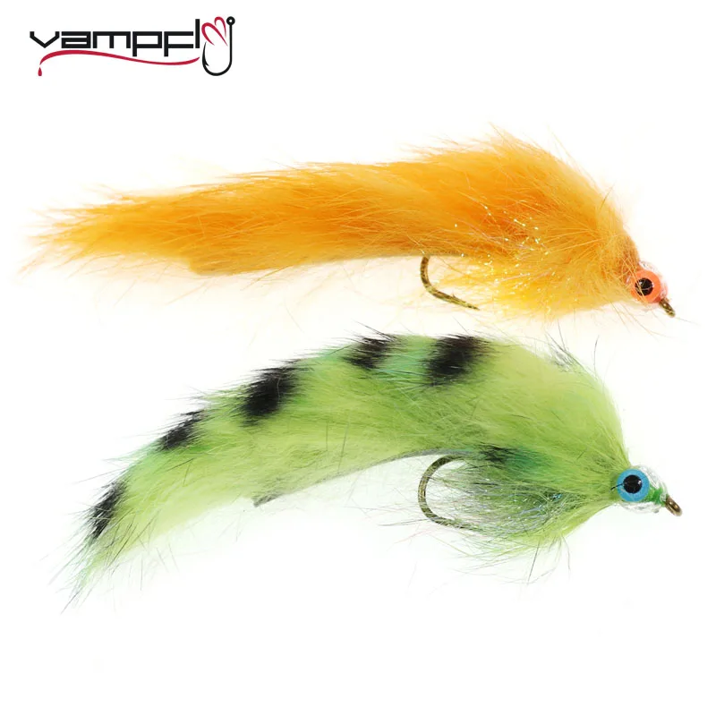 

Vampfly 2PCS #2 Rabbit Strip Zonker Fly Lure Luminous 3D Eyes Streamer Flies For Fly Fishing Trout Bass Fishing Baits