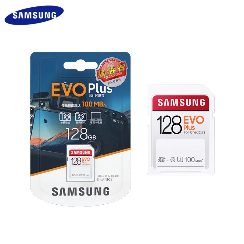 

SAMSUNG EVO Plus SD Card 64GB Memory Card 100M/s MicroSD 32GB 128GB 256GB C10 UHS-I 4K and FHD Video Camera SDXC SDHC