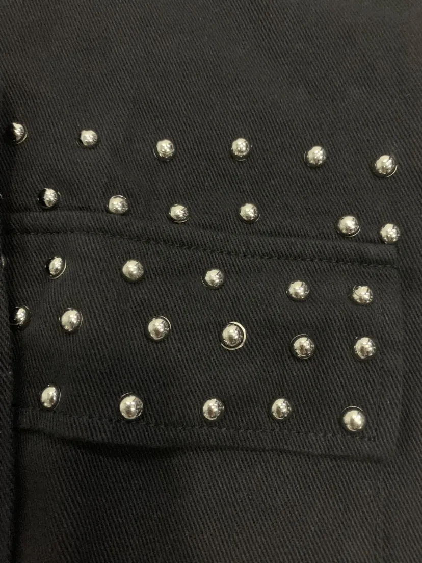 Осенняя Женская Куртка Harajuku с заклепками крутая короткая черная джинсовая