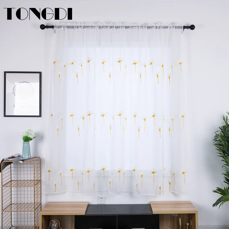 TONGDI белая Тюль с вышивкой занавеска элегантные цветочные цветы прозрачные