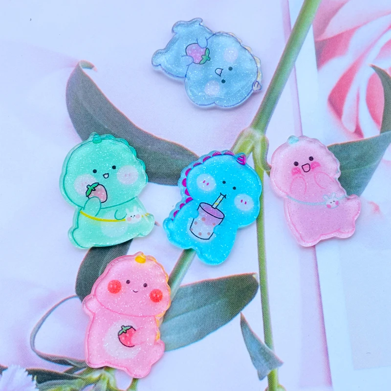 

10 New Cute Cartoon Dinosaur Series Acrylic Flat DIY Crafts Hanging Mobile Phone Case Decoration Accessories 008