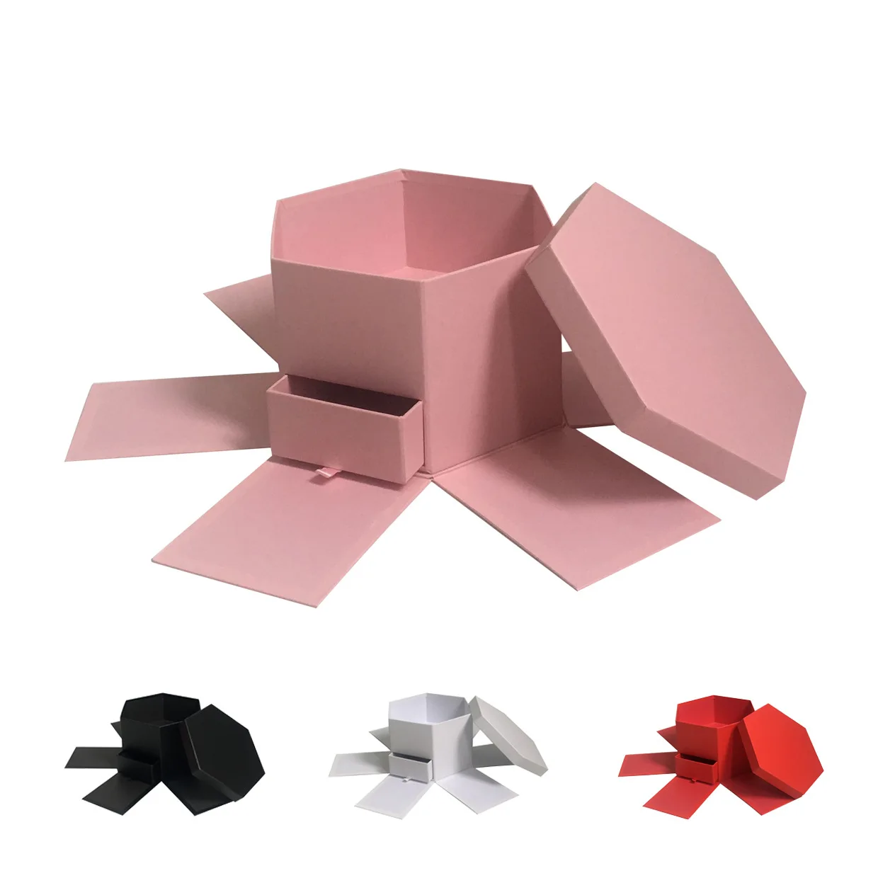 

Happy Surprise Album Flower Gift Box Square Drawer hexagon Double-Layer pink cake boxes for packaging Wedding Valentine's Day