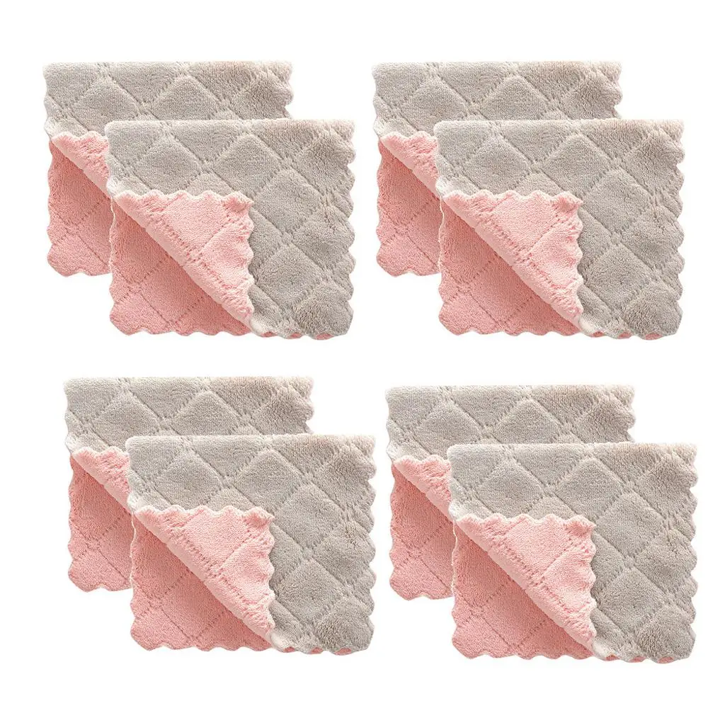 

8PCS Nonstick Oil Coral Velvet Towels Kitchen Dishclout Magic Oil Resistant Cleaning Cloth Microfiber Cleaning Towel Dish