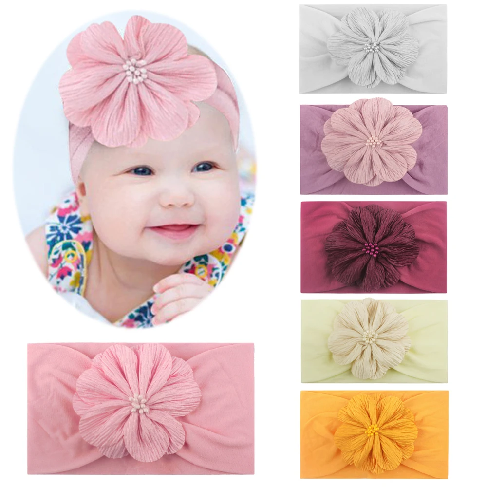 

1Pc Cute Newborn Baby Girl Headband Flower Nylon Headdress Turban Children's Hair Bands Infant Toddler Hair Accessories Headwear